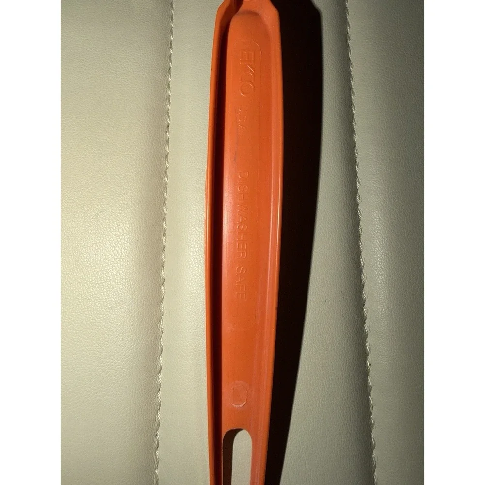 Vintage EKCO Orange Nylon Plastic Slotted Spaghetti Serving Spoon Retro